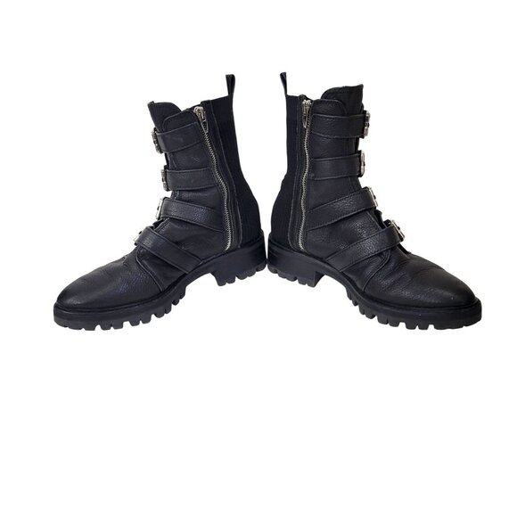 Dolce Vita Black Leather Combat Boots With Buckle Straps & Side Zipper Rugged Lu - Picture 5 of 8